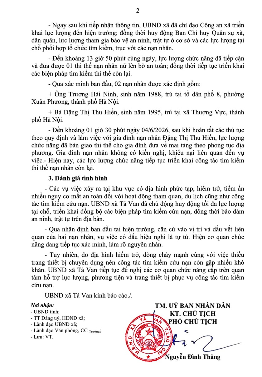 Hai nạn nh&acirc;n đuối nước ở suối Mường Hoa (L&agrave;o Cai) l&agrave; kh&aacute;ch du lịch từ H&agrave; Nội, nghi tự tử - Ảnh 3.