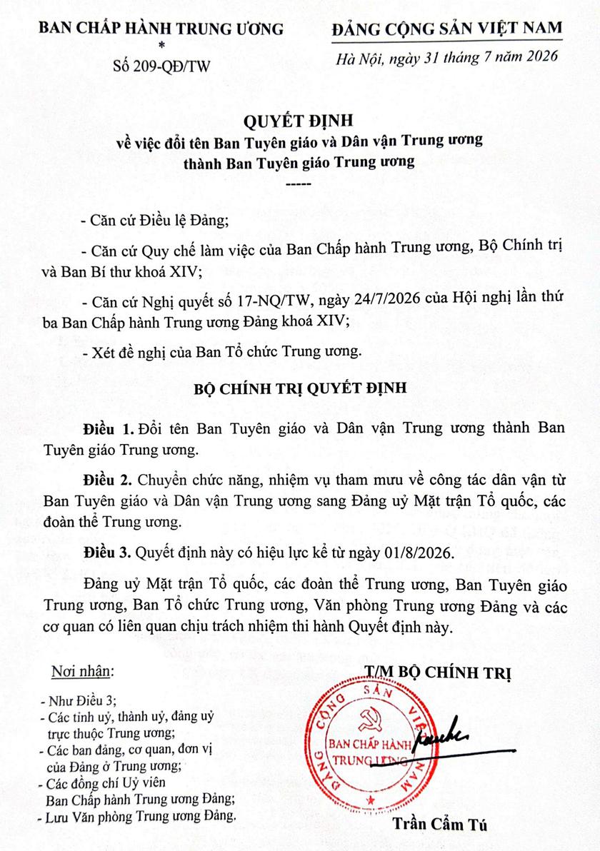 Sử dụng t&ecirc;n Ban Tuy&ecirc;n gi&aacute;o Trung ương từ 1/8 - Ảnh 1.