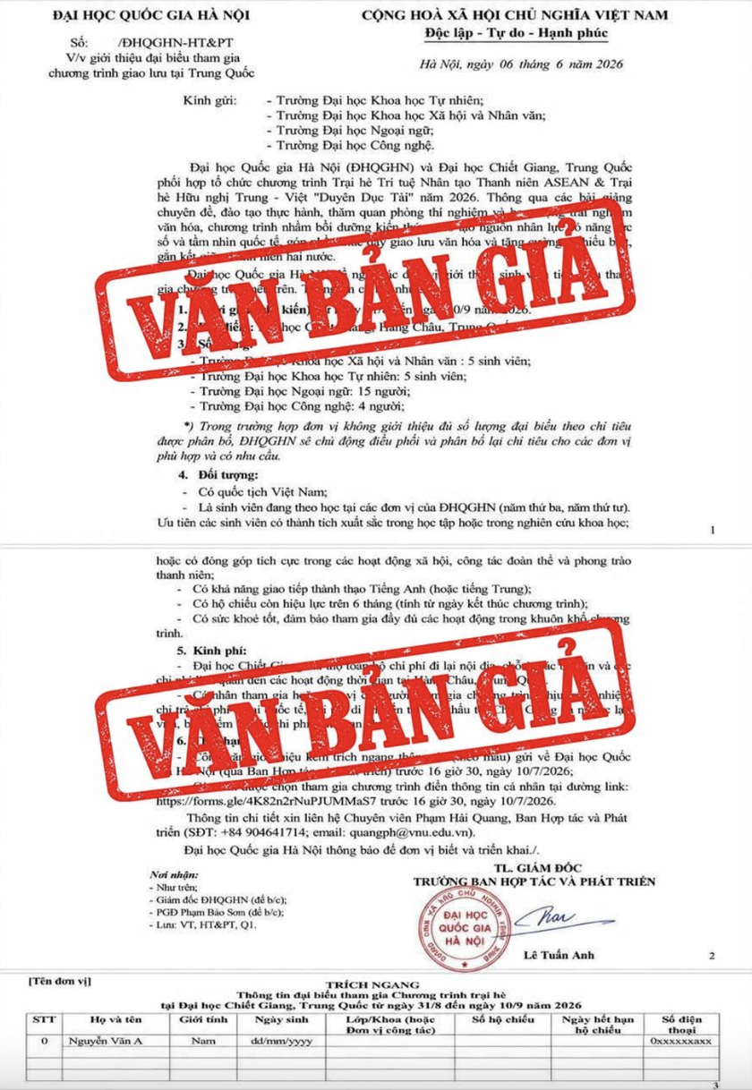 Cảnh báo giả mạo văn bản Đại học Quốc gia Hà Nội - Ảnh 1.