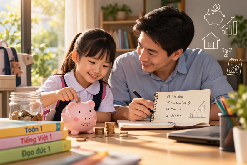Con v&agrave;o lớp Một, cha học lại c&aacute;ch dạy con về tiền - Ảnh 1.
