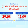 Kỳ nghỉ dài tiếp theo: Nghỉ mừng Quốc khánh 2/9 kéo dài 5 ngày