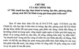Chỉ thị của Bộ Chính trị: Đẩy mạnh học tập, thực hành tư tưởng, đạo đức, phương pháp, phong cách Hồ Chí Minh