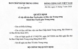 Sử dụng tên gọi chính thức "Ban Tuyên giáo Trung ương" từ 1/8