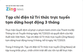 Tạp chí điện tử Tri thức trực tuyến Zing News tạm dừng hoạt động 3 tháng