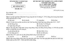 Đề thi thử tốt nghiệp trung học phổ thông môn Lịch sử của Nam Định