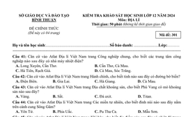 Đề khảo sát học sinh lớp 12 môn Địa lí của tỉnh Bình Thuận