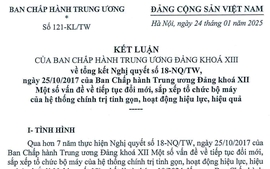 Ban hành Kết luận tổng kết Nghị quyết số 18-NQ/TW Trung ương Đảng về sắp xếp, tinh gọn bộ máy