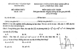 Đề khảo sát chất lượng học sinh lớp 12 môn Toán của Thanh Hoá