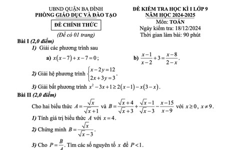 Đề thi, đáp án môn Toán kiểm tra học kỳ 1 lớp 9 của quận Ba Đình