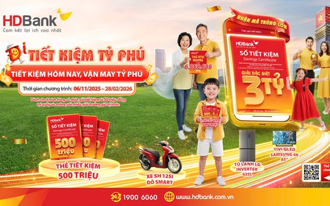 Gửi tiết kiệm HDBank với cơ hội trúng giải đặc biệt tới 3 tỷ đồng
