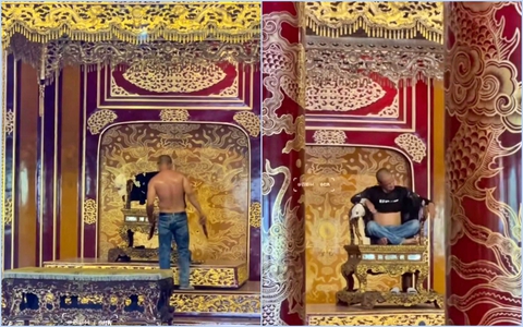 Cộng đồng bức xúc vì hình ảnh một du khách đập phá ngai vàng trong điện Thái Hoà