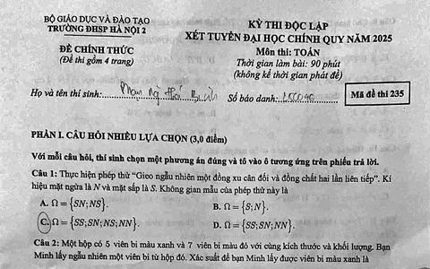 Tham khảo đề thi Toán chính thức xét tuyển đại học của Trường Đại học Sư phạm Hà Nội 2