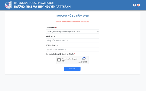 Trường Trung học phổ thông Nguyễn Tất Thành công bố điểm thi, điểm chuẩn vào lớp 10