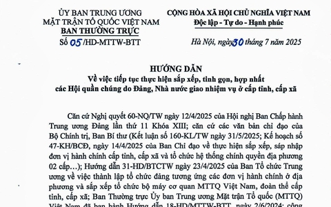 Hướng dẫn 05/HD-MTTW-BTT: Giảm ít nhất 20% nhân sự từ 2026 trong các Hội quần chúng