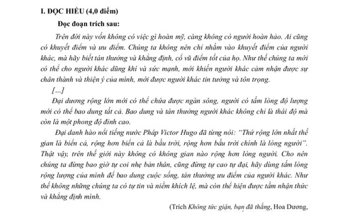 Đề thi thử tốt nghiệp môn Ngữ văn: Phải biết công nhận ưu điểm của người khác