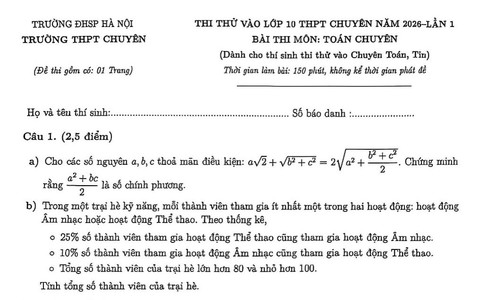 Đề thi thử vào lớp 10 môn Toán của Trường Trung học phổ thông chuyên Đại học Sư phạm Hà Nội