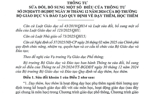 Thông tư 19/2026/TT-BGDĐT sửa đổi, bổ sung quy định về dạy thêm, học thêm