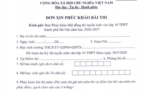 Mẫu đơn phúc khảo điểm thi lớp 10 Hà Nội năm 2026