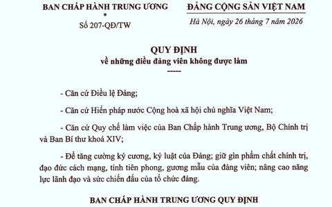 Toàn văn Quy định 207-QĐ/TW những điều đảng viên không được làm