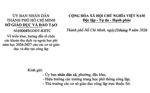 Thành phố Hồ Chí Minh hướng dẫn tổ chức các khoản thu ngoài học phí