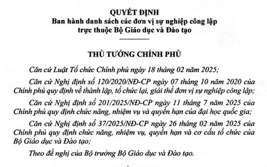 Danh sách các đơn vị sự nghiệp công lập trực thuộc Bộ Giáo dục và Đào tạo
