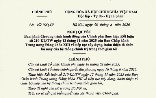 Nghị quyết 105/NQ-CP của Chính phủ về tiếp tục xây dựng, hoàn thiện tổ chức bộ máy